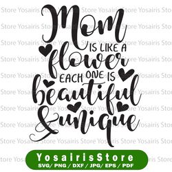 Mom is like a flower, beautiful and unique Mother's Day gift idea digital files, svg, dxf, pdf, jpg, png