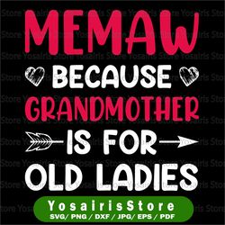 Memaw Because Grandmother Is For Old Ladies svg  SVG - Memaw - grandmother file for cricut digital download - new