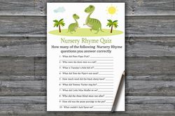Dinosaur Nursery rhyme quiz baby shower game card,Dino themed Baby shower games printable,Fun Baby Shower Activity-371
