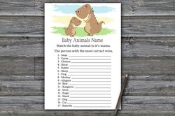 dinosaur baby animals name game card,dinosaur themed baby shower games,fun baby shower activity,instant download-369