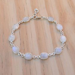 Moonstone Gemstone Adjustable Bracelet, 925 Sterling Silver & Multi Oval Crystal Handmade Boho And Hippie Jewelry, Gift