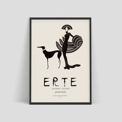 Erte - Vintage Art Deco Style Exhibition Poster, Lady And Greyhound Dog, 1968