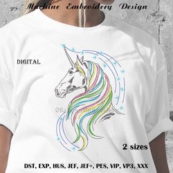 Magic rainbow unicorn machine embroidery design