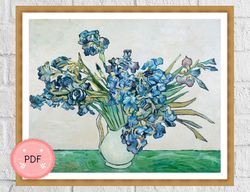 Cross Stitch Pattern,Still Life Vase With Irises,Pdf, Instant Download,X stitch Chart,Vincent Van Gogh,Full Coverage