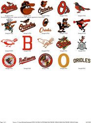 Collection MLB BALTIMORE ORIOLES LOGO'S Embroidery Machine Designs