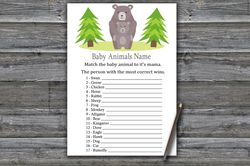 bear baby animals name game card,woodland baby shower games printable,fun baby shower activity,instant download-368