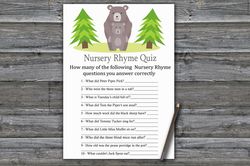 Bear Nursery rhyme quiz baby shower game card,Woodland Baby shower games printable,Fun Baby Shower Activity--368