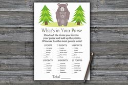 bear what's in your purse game,woodland baby shower games printable,fun baby shower activity,instant download-368