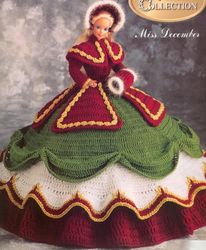 crochet pattern PDF-Fashion doll Barbie gown crochet vintage pattern-Miss December -Crochet blueprint-Doll dress pattern
