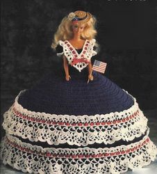 crochet pattern PDF- Fashion doll Barbie gown crochet vintage pattern-Miss July -Crochet blueprint-Doll dress pattern