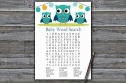 Owl Baby shower word search game card,Owl Baby shower games printable,Fun Baby Shower Activity,Instant Download-367