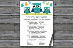 Owl Celebrity baby name game card,Owl Baby shower games printable,Fun Baby Shower Activity,Instant Download-367