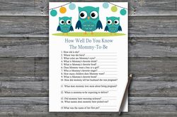Owl How well do you know baby shower game card,Owl Baby shower games printable,Fun Baby Shower Activity--367