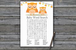 sleeping owl baby shower word search game card,owl baby shower games printable,fun baby shower activity--366