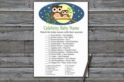 owl celebrity baby name game card,woodland baby shower games printable,fun baby shower activity,instant download-365
