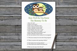 owl how well do you know baby shower game card,woodland baby shower games printable,fun baby shower activity-365