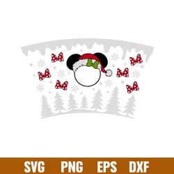 Christmas Red Bow Full Wrap, Christmas Red Bow Minnie Mouse Full Wrap Svg, Starbucks Svg, Coffee Ring Svg, Cold Cup Svg,