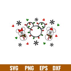 Cute Christmas Snowman Full Wrap, Cute Christmas Mickey _ Minnie Snowman Full Wrap Svg, Starbucks Svg, Coffee Ring Svg,