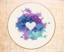 Valentines cross stitch pattern Modern cross stitch Heart embroidery Watercolor cross stitch Love counted cross stitch