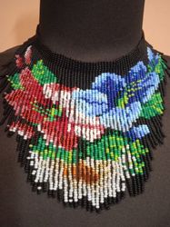 Bright floral seed bead fringe choker necklace Exquisite necklace gift for women Spectacular fringe necklace with bright