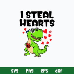 I Steal Hearts Trex Dino Svg, Dinosaur Love Svg, Png Dxf Eps File