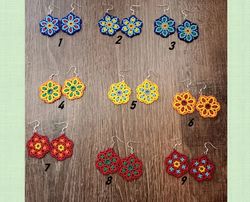 Dangle flower earrings charms Ukrainian handmade Beaded earrings for women gift for her