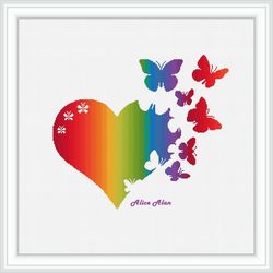 Cross stitch pattern Heart Butterfly rainbow insect valentine day lovers colorful counted crossstitch patterns PDF