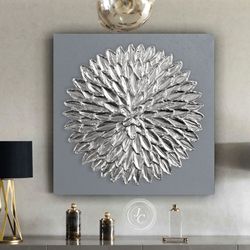 Gray and Silver Abstract Wall Art Original Painting Textured artwork with Round Silver texture Modern wall Art