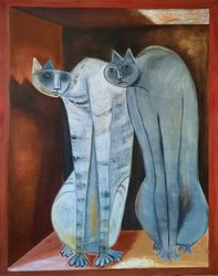 Cats oil painting on canvas Cat artwork Animals Art Cat Art on wall