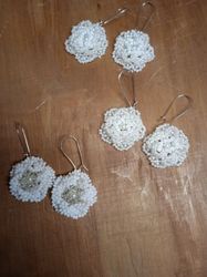 Delicate white beaded flower earrings White wedding beaded flowers earrings Beaded flowers Flower earrings for her