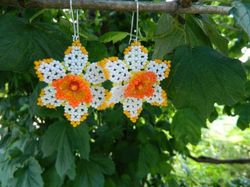 Huichol flower beaded earrings Narcissist earrings white daffodils earrings Mexican earrings American native earrings