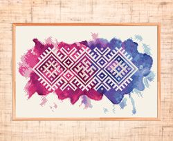 Watercolor cross stitch pattern Modern cross stitch Tribal embroidery Folk cross stitch PDF