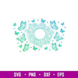 Butterflies Floral Full Wrap, Butterflies Floral Full Wrap Svg, Starbucks Svg, Coffee Ring Svg, Cold Cup Svg, png,eps, d