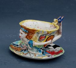 Wonderland Cup Saucer Porcelain tea set Alice figurine Fancy coffee tea mug Hand painted Drink me  Alice fan gift