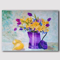 Original handmade acrylic painting Bouquet of spring daffodils Yellow spring flowers painting Living room Wall decor