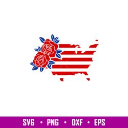 Floral USA Map, Floral USA Map Svg, 4th of July Svg, Patriotic Svg, Independence Day Svg, USA Svg, png,dxf,eps file