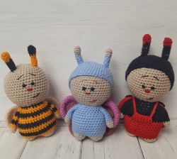 Hand Crochet Stuffed Toys Plush Toys Animals Bee Ladybird Butterfly Knit Gift
