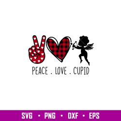 Peace Love Cupid, Peace Love Cupid Svg, Buffalo Plaid Svg, Valentines Day Svg, png,dxf,eps file
