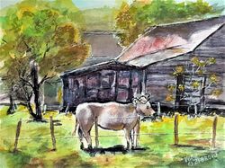 Cow Painting Original Watercolor Farm Painting Rural Landscape Farmhouse Artwork Ranch Wall Art