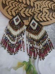 Large Dangling Earrings Statement Earrings Geometric Beaded Earrings Aztec earrings Tribal Earrings Native American
