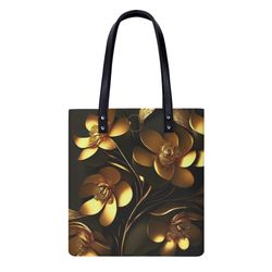 PU Leather Handbags Bright Colorful Golden Flowers 6d  Pattern
