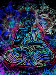Uv active tapestry Buddha Yoga backdrop Meditation Art Space painting Visionary Art Psychedelic poster