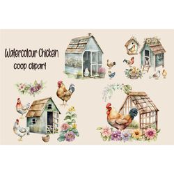 Watercolour Chicken Coop Clipart