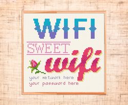 WiFi sweet WiFi cross stitch pattern Modern cross stitch Customisable cross stitch Personalized Home cross stitch