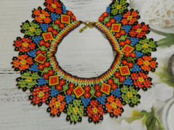 Colored Beaded Necklace With Daisies Huichol Beaded Necklase Beaded Floral Necklace Native American Necklace