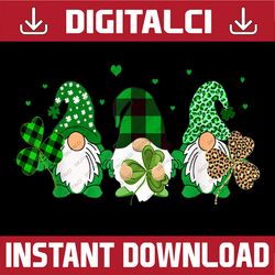 Three Gnomes Holding Shamrock Leopard Plaid St Patrick's Day PNG Sublimation Designs