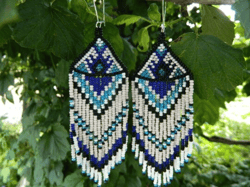 Large dangling earrings Statement earrings Geometric huichol beaded earrings Aztec earrings Tribal earrings Blue earring