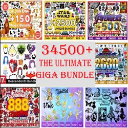 34500 File Giga Bundle Svg, Disney Svg, Star Wars Svg, The Lion King Svg, Mickey Bundle Svg File Cut Digital Download