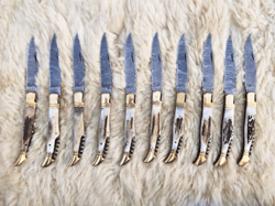 Beautiful Custom Handmade Damascus Steel Folding Hunting Knives Lot of 10 Knives