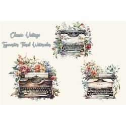 Classic Vintage Typewriter Floral Watercolor